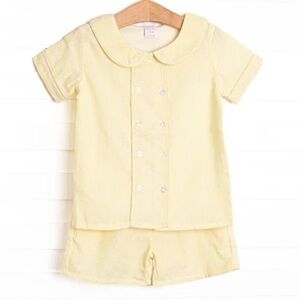 Stitchy Fish Seersucker Striped Yellow Set